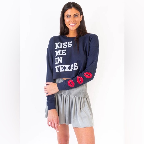 KOCH Tops - Koch “Kiss Me in Texas” Navy Cropped Sweatshirt